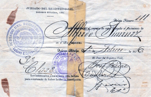 Certificado de nacimiento de JAJ.